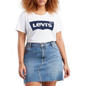Levis Womens White T-Shirt Leopard Batwing Logo 1X